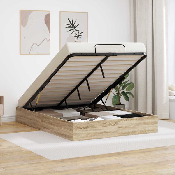 vidaXL Ottoman Bed Frame Sonoma Oak 193 x 140 x 25 cm Engineered Wood