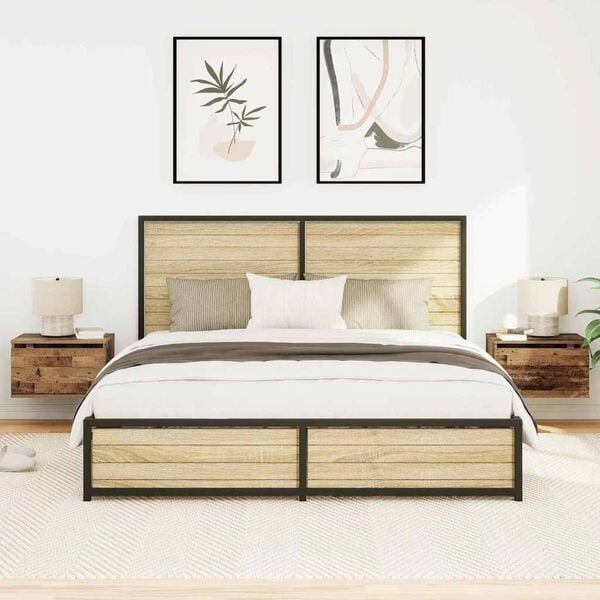 vidaXL Wall-mounted Bedside Cabinet 2 pcs Old Wood Engineered Wood