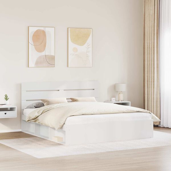vidaXL Bed Frame with Headboard White 200 x 200 cm Solid Pine Wood