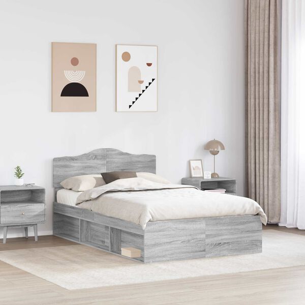 vidaXL Bed Frame Grey Sonoma 135 x 190 cm Solid Pine Wood