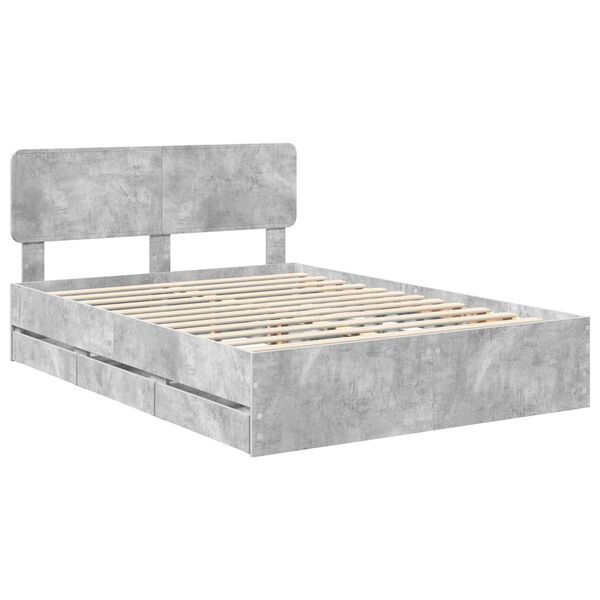 vidaXL Bed Frame Concrete Grey 140 x 200 cm Engineered Wood