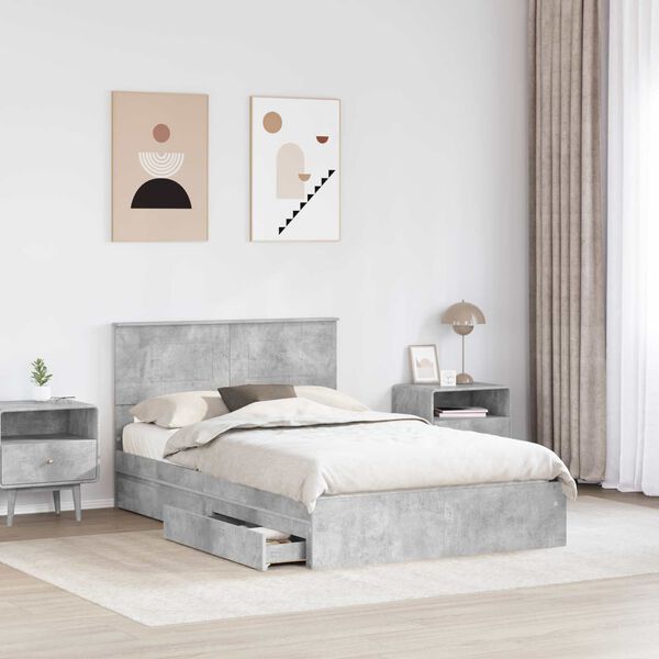 vidaXL Bed Frame Manual Concrete Grey 135 x 190 cm Engineered Wood