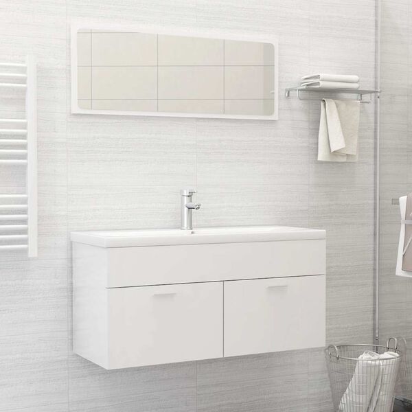 vidaXL 2 Piece Bathroom Furniture Set High Gloss White Engineered Wood