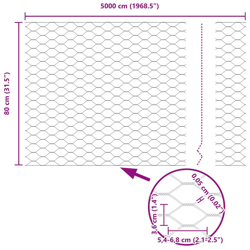 vidaXL Hexagon Fence Silver 5000 x 0.05 x 80 cm Galvanised steel