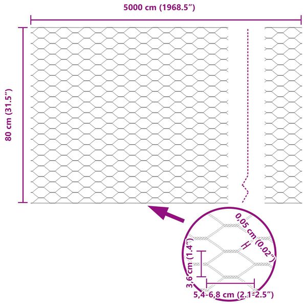 vidaXL Hexagon Fence Silver 5000 x 0.05 x 80 cm Galvanised steel
