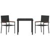 vidaXL Garden Dining Set with Cushion 3 pcs Black Poly Rattan