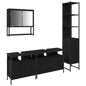 vidaXL Bathroom Furniture Set 4 pcs Black Oak Engineered Wood