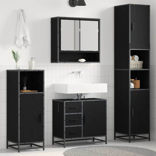 vidaXL Bathroom Furniture Set 3 pcs Black Oak Engineered Wood