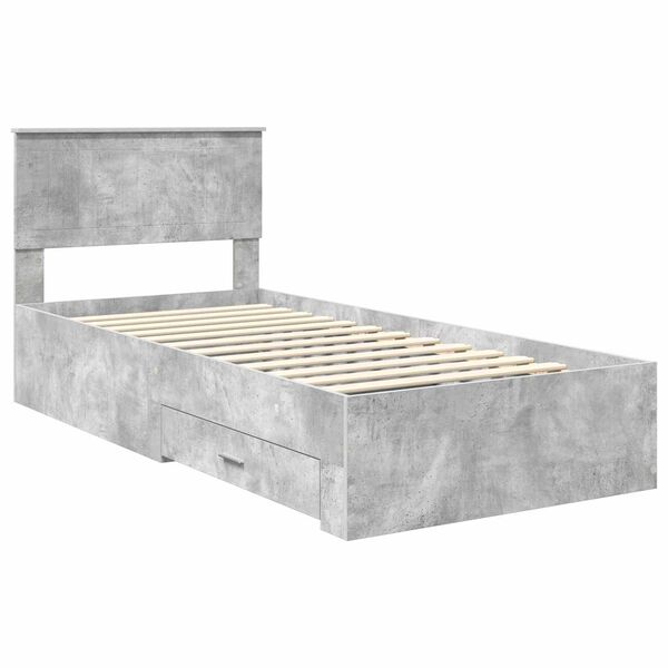 vidaXL Bed Frame with Drawer Concrete Grey 90 x 190 cm Engineered Wood