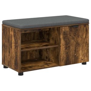 vidaXL Hall Bench with Cushion Plain Smoked Oak 80 x 38 x 46 cm