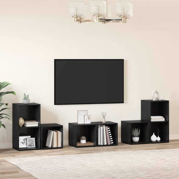 vidaXL TV Cabinet Set Wall-mounted 6 pcs Black Oak Engineered Wood