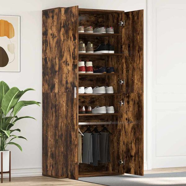 vidaXL Shoe Cabinet Smoked Oak 80 x 39 x 178 cm Engineered Wood