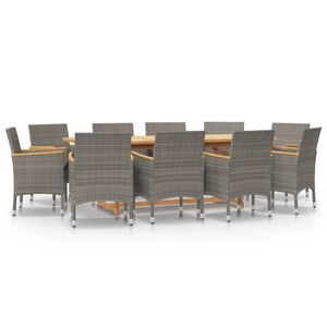 vidaXL 11 Piece Garden Dining Set with Cushions Grey