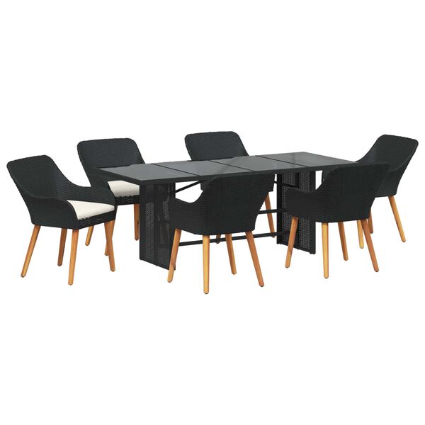 vidaXL Garden Dining Set with Cushion 7 pcs Black Poly Rattan