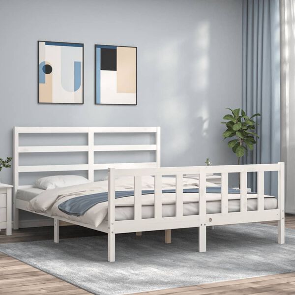 vidaXL Bed Frame without Mattress White King Size Solid Wood Pine