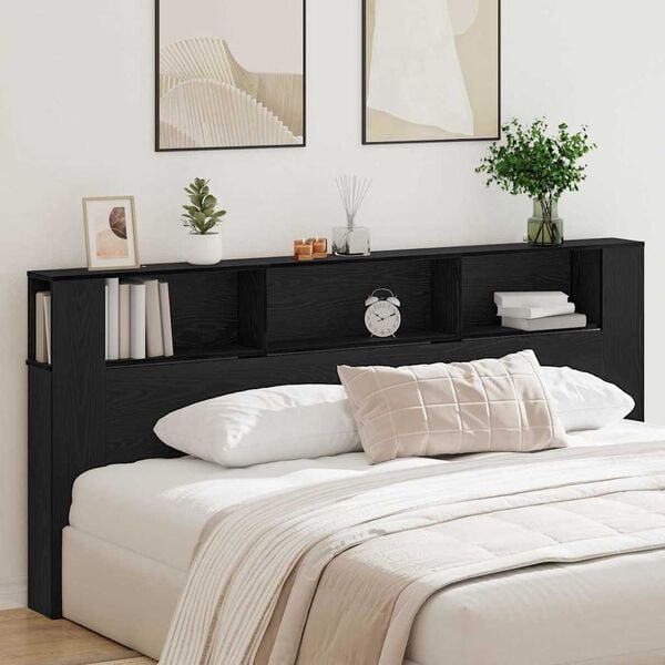 vidaXL Headboard Cabinet with Shelf Black Oak 220 x 18.5 x 102.5 cm