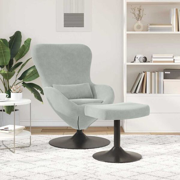 vidaXL Egg Chair with Footstool Light Grey 63 x 73 x 90 cm Velvet