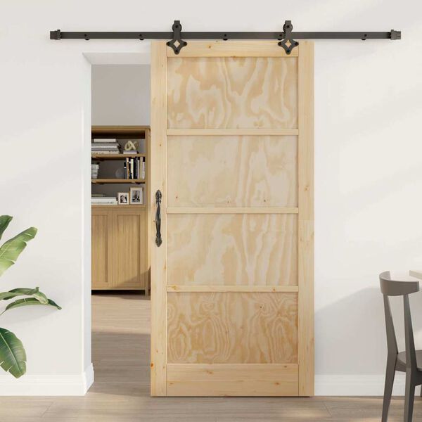 vidaXL Sliding Door Natural and Black 93 x 202 cm Solid Pine Wood