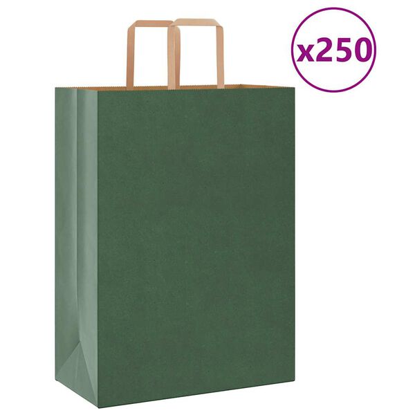 vidaXL Paper Bags 250 pcs with Handles Green 32x17x44 cm