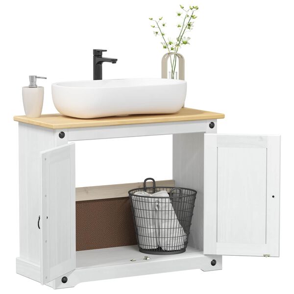 vidaXL Sink cabinet with Shelf White 73 x 33 x 60 cm Solid Pine Wood
