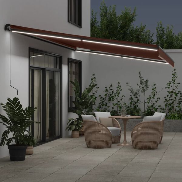 vidaXL Manual Retractable Awning with LEDs Brown 600x350 cm