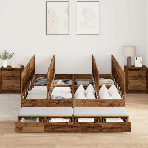 vidaXL Storage Bed Frame with Drawer Old Wood 135 cm Engineered Wood