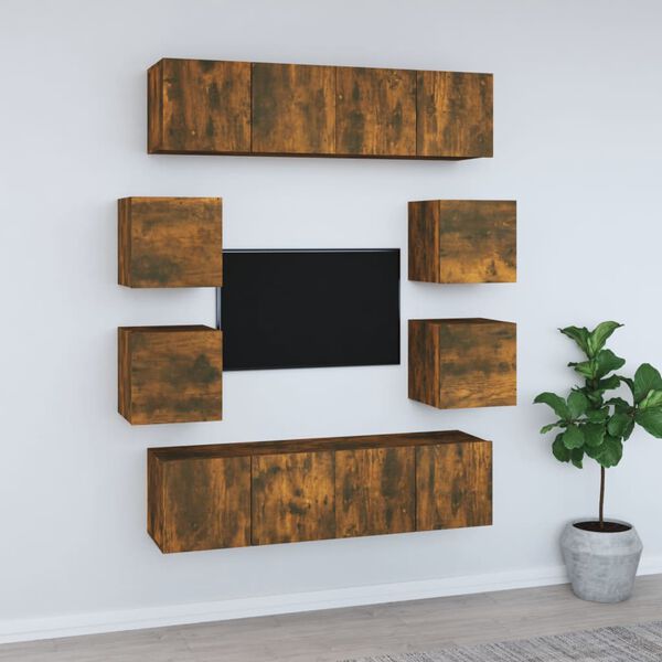 vidaXL 8 Piece TV Cabinet Set Smoked Oak Engineered Wood