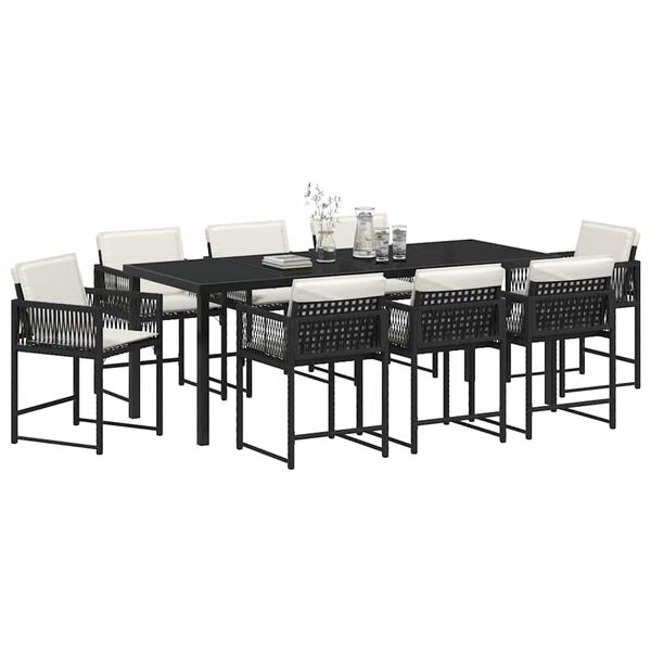 vidaXL Garden Dining Set 9 pcs Black Poly Rattan