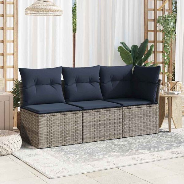 vidaXL Garden Sofa with Cushion 4 pcs Grey and navy Poly rattan