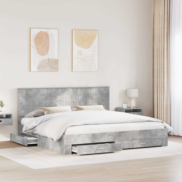vidaXL Bed Frame Concrete Grey 200 x 200 cm Engineered Wood