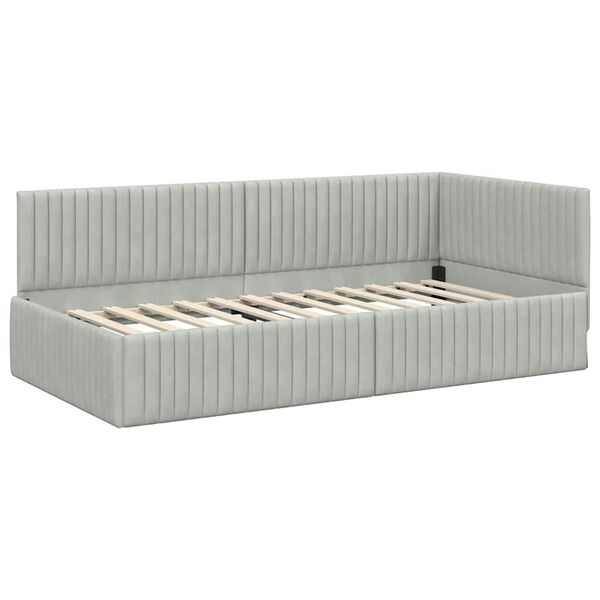 vidaXL Corner Bed Frame Light Grey 100 cm x 200 cm Velvet