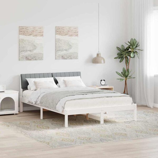 vidaXL Bed frame White and light grey 135 x 190 cm Solid pine wood