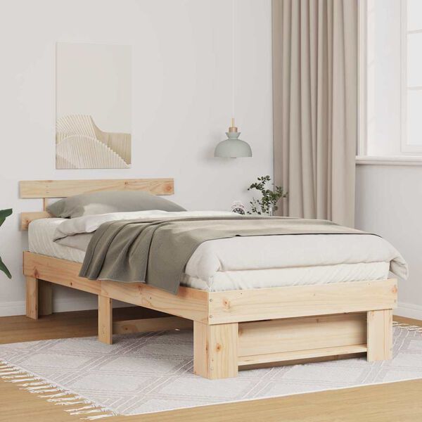 vidaXL Bed Frame with Headboard Brown 75 x 190 cm Solid Pine Wood