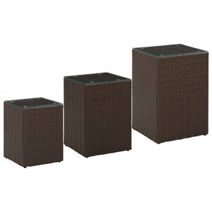 vidaXL Side Table | Set of 3 | Brown | Poly rattan, glass, metal