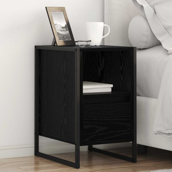 vidaXL Bedside Table Black Oak 39.5 x 30 x 50 cm Engineered Wood