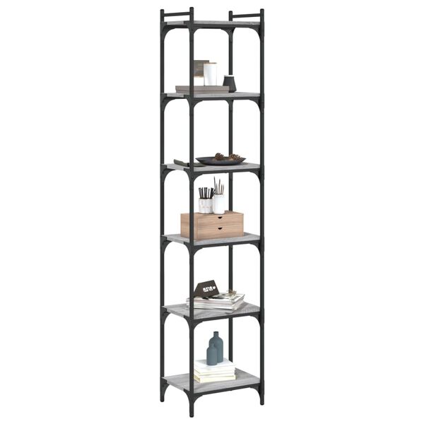 vidaXL Bookcase 6-Tier Grey Sonoma 40x30x188 cm Engineered Wood
