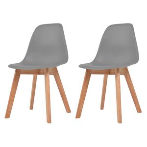 vidaXL Dining Chair | Set of 2 | Grey | Plastic seat, Rubberwood legs | Standard