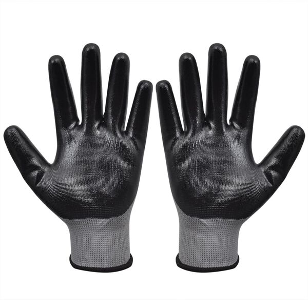 vidaXL Work Gloves Nitrile 24 Pairs Grey and Black Size 8/M