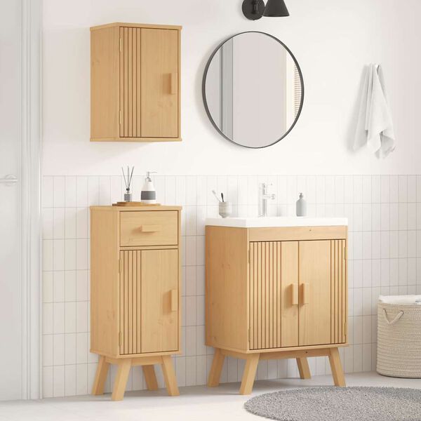 vidaXL Bathroom Furniture Set with Drawer 3 pcs Brown Solid Pine wood