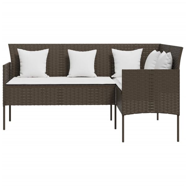 vidaXL 5 Piece L-shaped Couch Sofa Set with Cushions Poly Rattan Brown