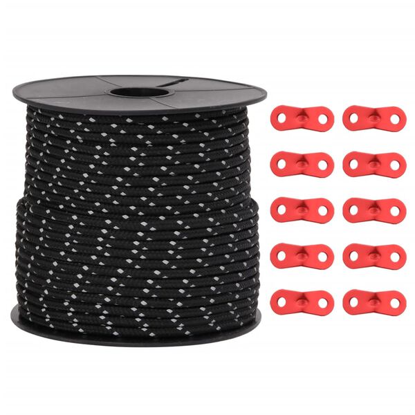 vidaXL Tent Guy Rope with Reflective Strips and Spanners 50 m 4 mm