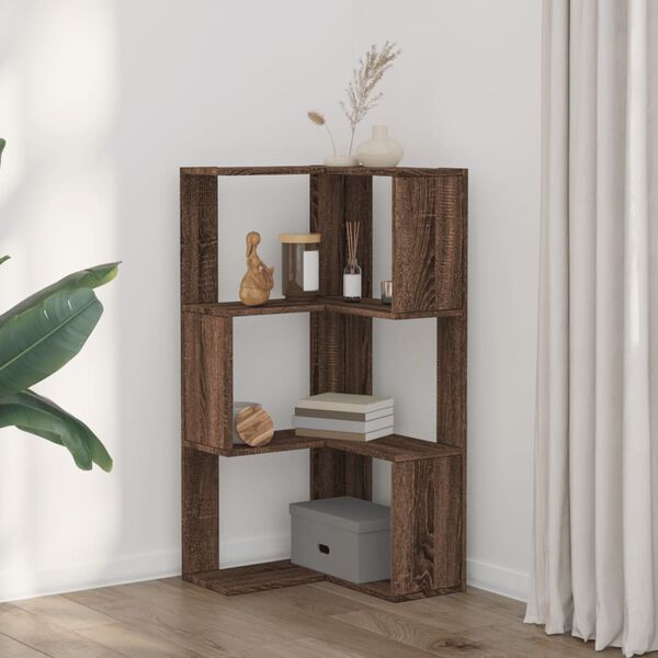 vidaXL Corner Bookcase 3-Tier Brown Oak 50x50x102 cm Engineered Wood