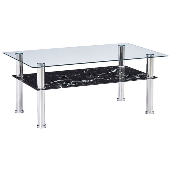 vidaXL Coffee Table with Marble Look Black 100x60x42cm Tempered Glass