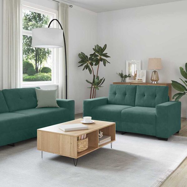 vidaXL Sofa 2 pcs Dark Green 221 x 80 x 80 cm Fabric
