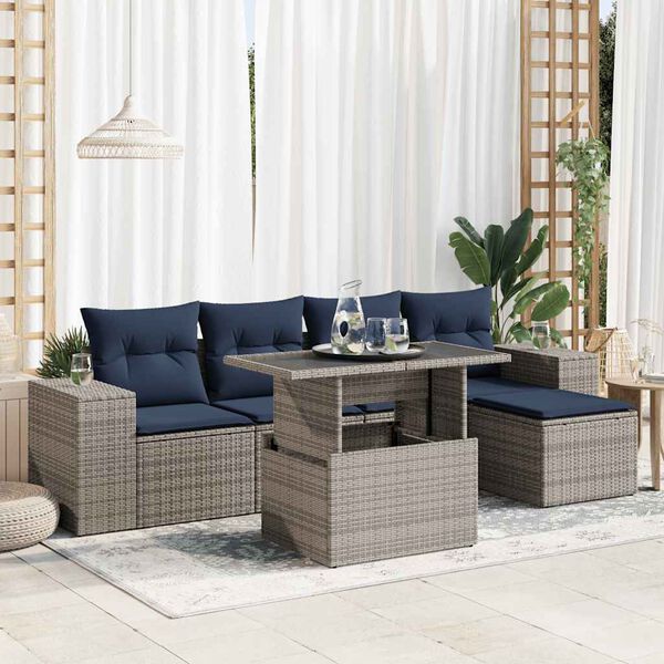 vidaXL 6 Piece Garden Sofa Set with Cushions Grey Poly Rattan Acacia
