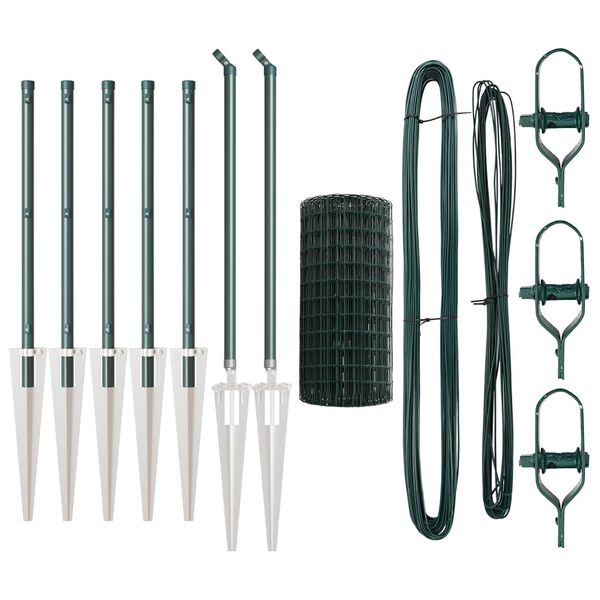 vidaXL Fence with Post Green 0.4 x 10 m Steel and PVC