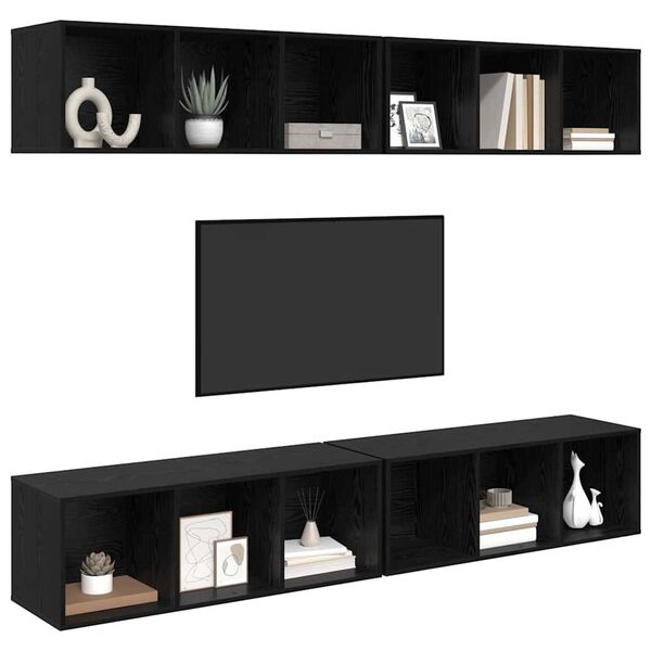 vidaXL TV Cabinet Set Wall-mounted 4 pcs Black Oak 37 x 37 x 107.5 cm
