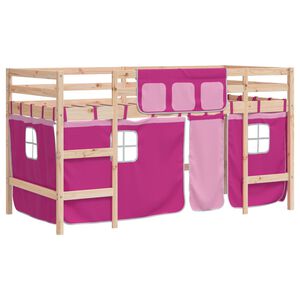 vidaXL Kids' Loft Bed with Curtains without Mattress Pink 90x190cm