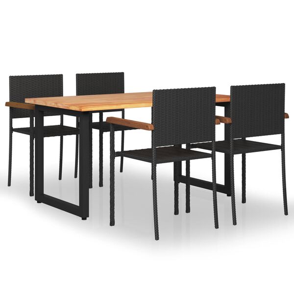 vidaXL 5 Piece Garden Dining Set Poly Rattan Black