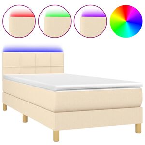 vidaXL Box Spring Bed with Mattress&LED Cream 100x200cm Fabric
